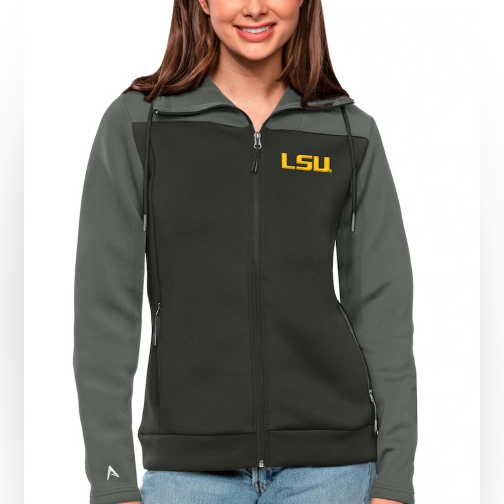 LSU Tigers Antigua Women's Protect Full-Zip Jacket Hoodie Steel/Charcoal Small